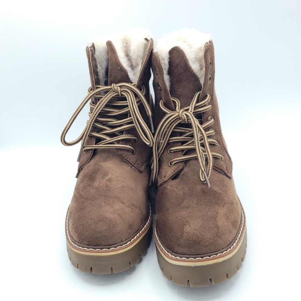 Olivia Miller Brown Suede Boots Lace Up Faux Fur Lining women's Size 7 - Picture 7 of 9